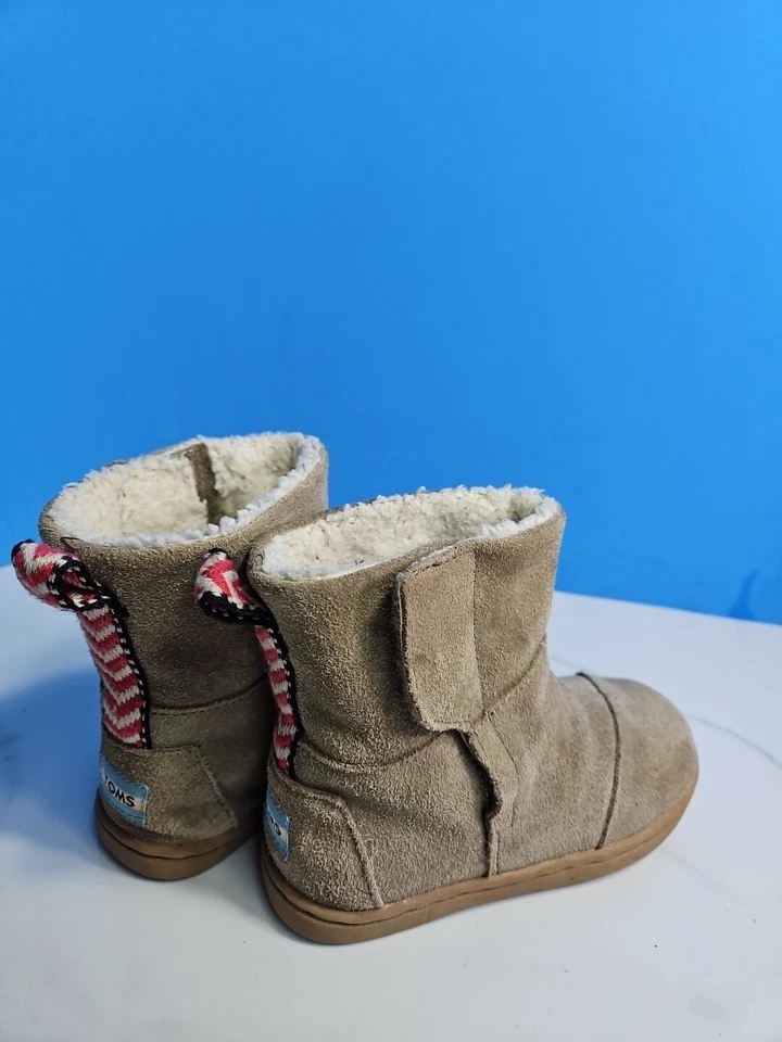 Toms ребенка ясельного возраста унисекс замшевая кожа/мех подошва зимние ботинки Sz T8 - Изображение 2 из 4