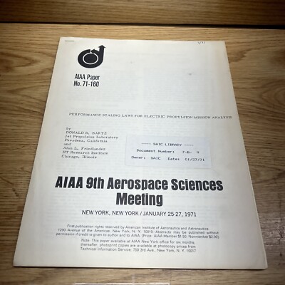 Scaling Laws Electric Propulsion Mission 1971 Rare HTF NASA AAS AIAA JPL