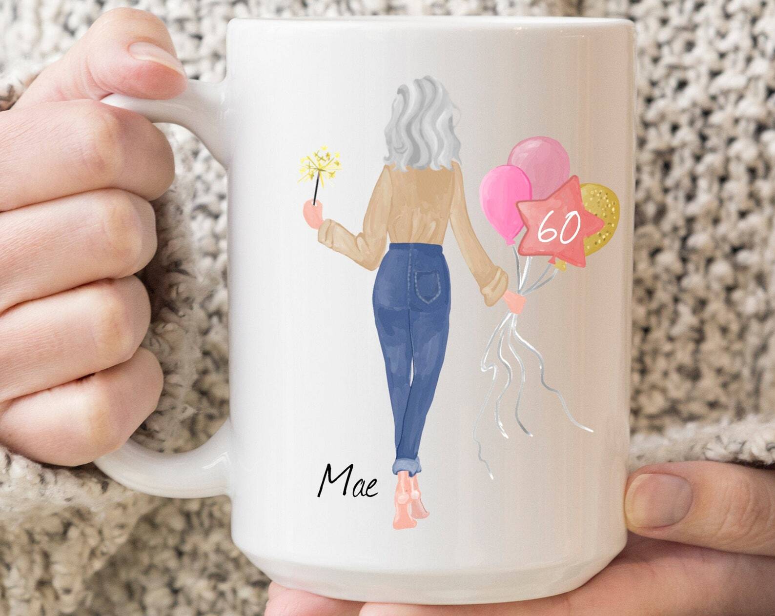 Custom 60th Birthday Mug Pick Your Hair Mug Personalized Coffee Mug Custom Birth