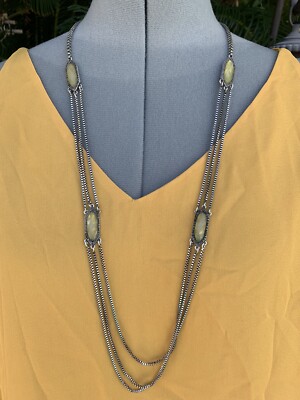 Lucky Brand Necklace Multi Layer Silver Tone Yellow Faceted Accents Clover C15