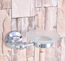 Chrome Glass Soap Dish  Holder Modern Designer Bathroom Wall Mounted Accessory