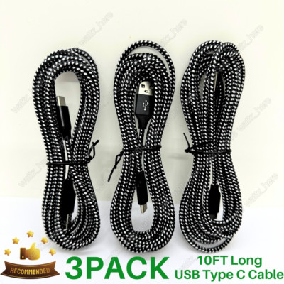 3 Pack Braided USB C Type-C Fast Charging Data SYNC Charger Cable Cord 10FT Long