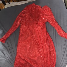 SHEIN Red Sequin Long Sleeve Overlay Mini Dress
