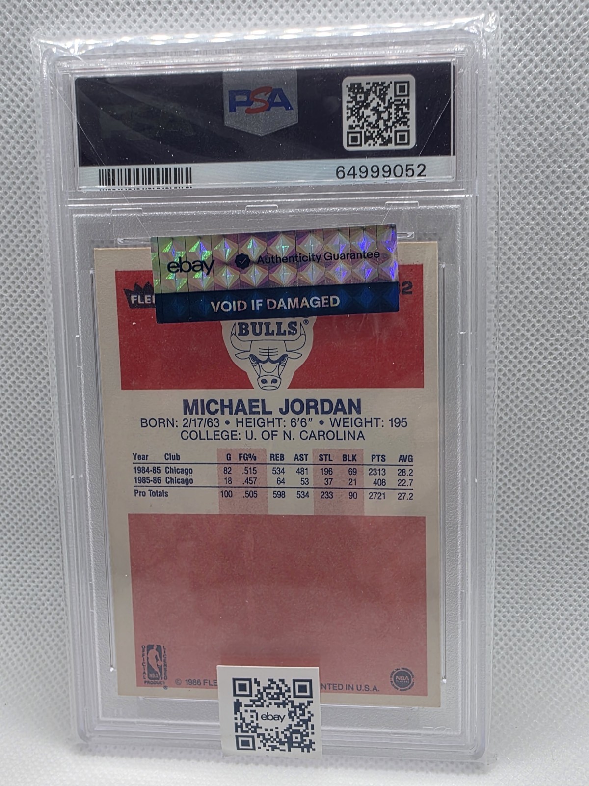 1986 Fleer Michael Jordan RC - Great Eye Appeal - GOAT!! view 2
