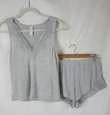 Auden Pajamas Soft Ribbed Knit Lounge Tank Shorts Gray 2 Pieces Size Small NWT