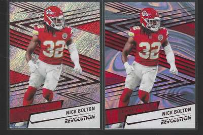 NICK BOLTON 2 Card Lot 2025 Panini Revolution Swirl/Base #72 Chiefs