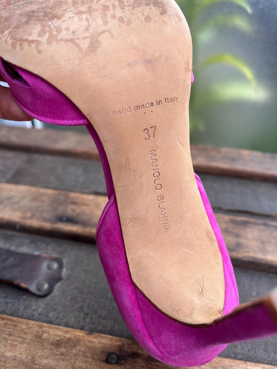 MANOLO BLAHNIK D'Orsay Pump Pink Perforated Nubuck Suede Heels