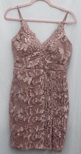 L Windsor BNWT Mauve Short V-neck Thin Strapped Dress With Leg Slit Zipper Back
