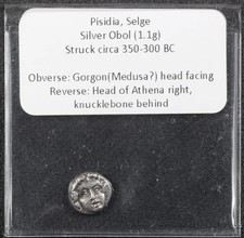Pisidia, Selge AR Obol 350-300 BC Gorgon(Medusa?)/Athena minimal wear NICE