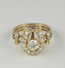 2 Ct Round Simulated Diamond Horse Shoe Art Deco Ring 14K Yellow Gold Plated