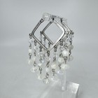 Silver Tone Crystal & Rainbow Moonstone Chandelier Square Hoop Dangle Earrings