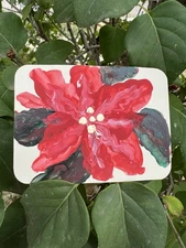 ACEO Art Card Original Mixed Media Painting, Poinsettia , 2.5" x 3.5"