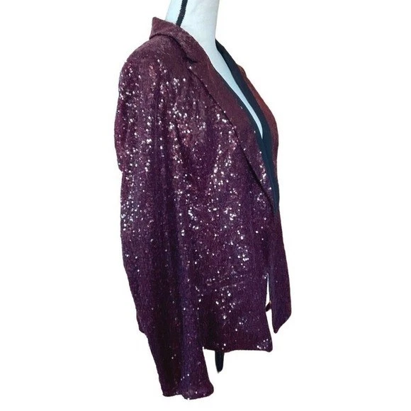 Blazer Chaqueta de Fiesta Lentejuelas Borgoña Frente Abierto Brillante Ocasión XL Foto 3 de 4