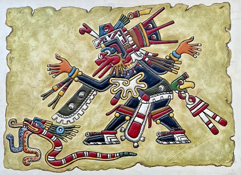 FELIPE ISLAS - QUETZALCOATL COATL SERPIENTE -Original Oil Painting SIGNED FRAMED