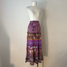 Y2K Tiered Cotton Ribbon Peasant Skirt Fairycore Hippie 39-43 Inch Waist