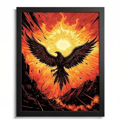 Flammender Adler Kunstdruck Sonnenuntergang Digital Gemälde Orange Rot Schwarz Vogel Kunstwerk (1