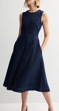 Nine West Women's Plus SZ 18 A-Line Denim Dress Round Neck Knee Pockets Zip NWT