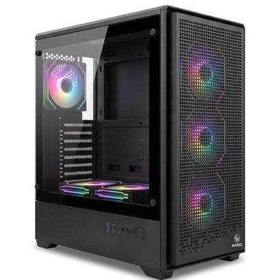 Gamer PC Gehäuse ATX E-ATX Midi Tower Mesh Glas 6 ARGB Lüfter Schwarz A-3607