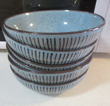 Set of 6 Over and Back Turquoise Blue Back to Origins Stoneware PASTA BOWLS EUC