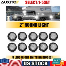 2Inch DOT White Round Trailer 9 LED Marker Lights w/ Grommet Fit Truck RV 10-50X