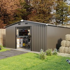 10*12 FT Storage Sheds with Two Daylight Windows and Lockable Doors,Brown/Grey
