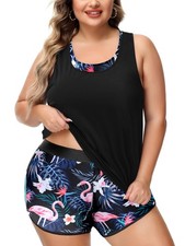 Women Plus Size 3 Piece Tankini Swimsuits Athletic Bathing Suits with Boy Sho...