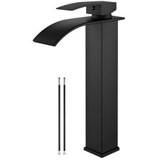 Vessel Sink Faucet Matte Black, Tall Waterfall Bathroom Faucet, Single Handle