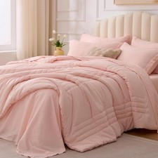Queen Comforter Set Pink - Bed in a Bag Queen Size 7 Pieces, Soft Bedding Set fo
