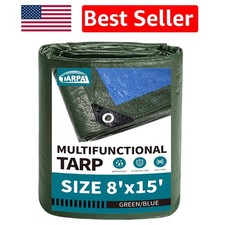 Durable 8x15 Feet Waterproof Tarp - Lightweight Green/Blue Cover for Outdoors