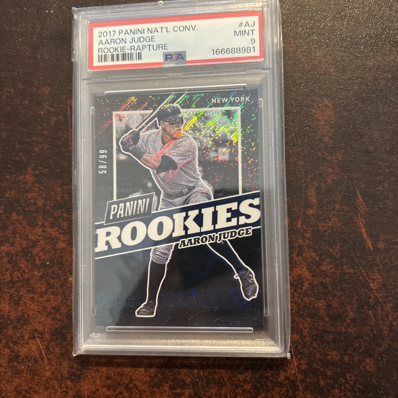 Panini 2017 National Convention Aaron Judge RC Rookies Rapture #AJ /99 PSA 9