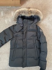 Parka Canada Goose Wyndham nero distintivo taglia small giacca con pelliccia e borsa d'oca