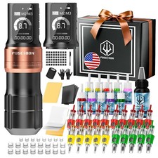Poseidon Tattoo Kit Wireless Machine Kit 7 Strokes Length with 2Pcs 2300Mah