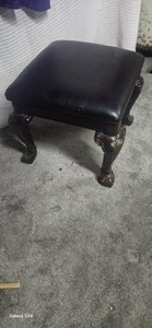 Ornate Wood Piano Bench Black Leather Seat with Storage Compartment