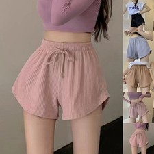 Womens Comfortable Polyester Casual Wide Leg Fitness Drawstring Shorts