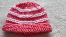 Newborn 0-3 months Baby Hat Knitted, Pink- Light pink stripes