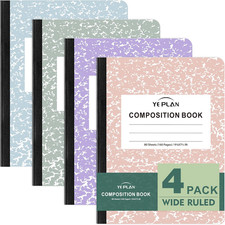Composition Notebooks 4 Pack, Wide Ruled Notebook Paper, 9 3/4" X 7 1/2", 80 She