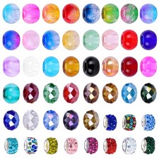 100 Assorted European Craft Glass Beads - Large Hole Mixed Color Crystal Spac...