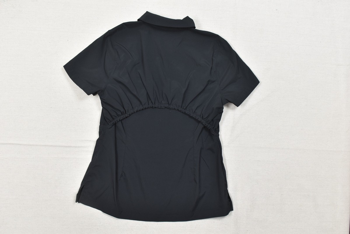 Athleta Black Zip Up Short Sleeve Utility Top Shirt Drawstring