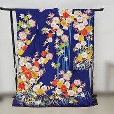 Japanese Kimono Pure Silk Long-Sleeved Finished Thread 170cm