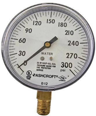 Ashcroft 35-W1005P-02L-XUL Fire Sprinkler Pressure WATER Gauge 0-300PSI 1/4'' NPT