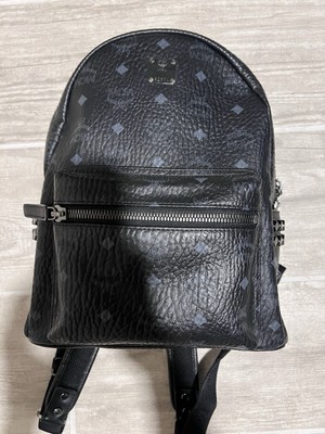 MCM Black Backpack Leather Side Studs in Visetos Munchen