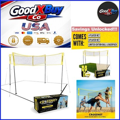 Pro 4-Way Volleyball Net Set with Adjustable Poles & Official Ball