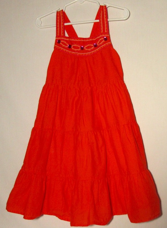 Gymboree trapeze dress orange w/pink gemstones size 5 fully lined