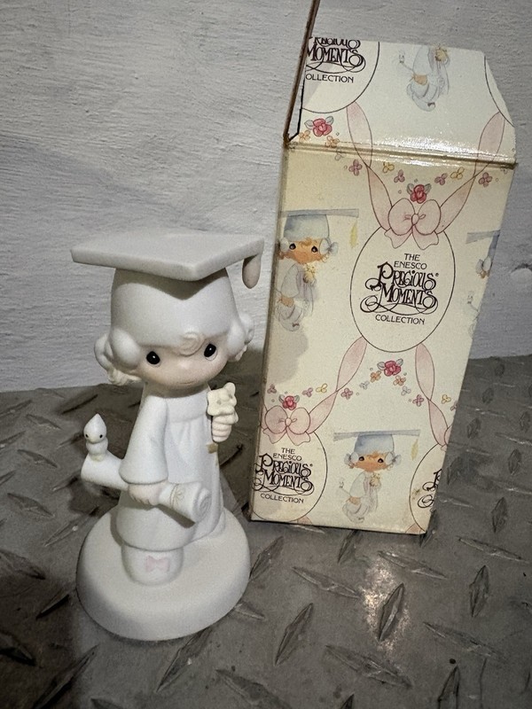 Precious Moments Graduation Girl Porcelain Figurine Painted White w/ Box 1980s