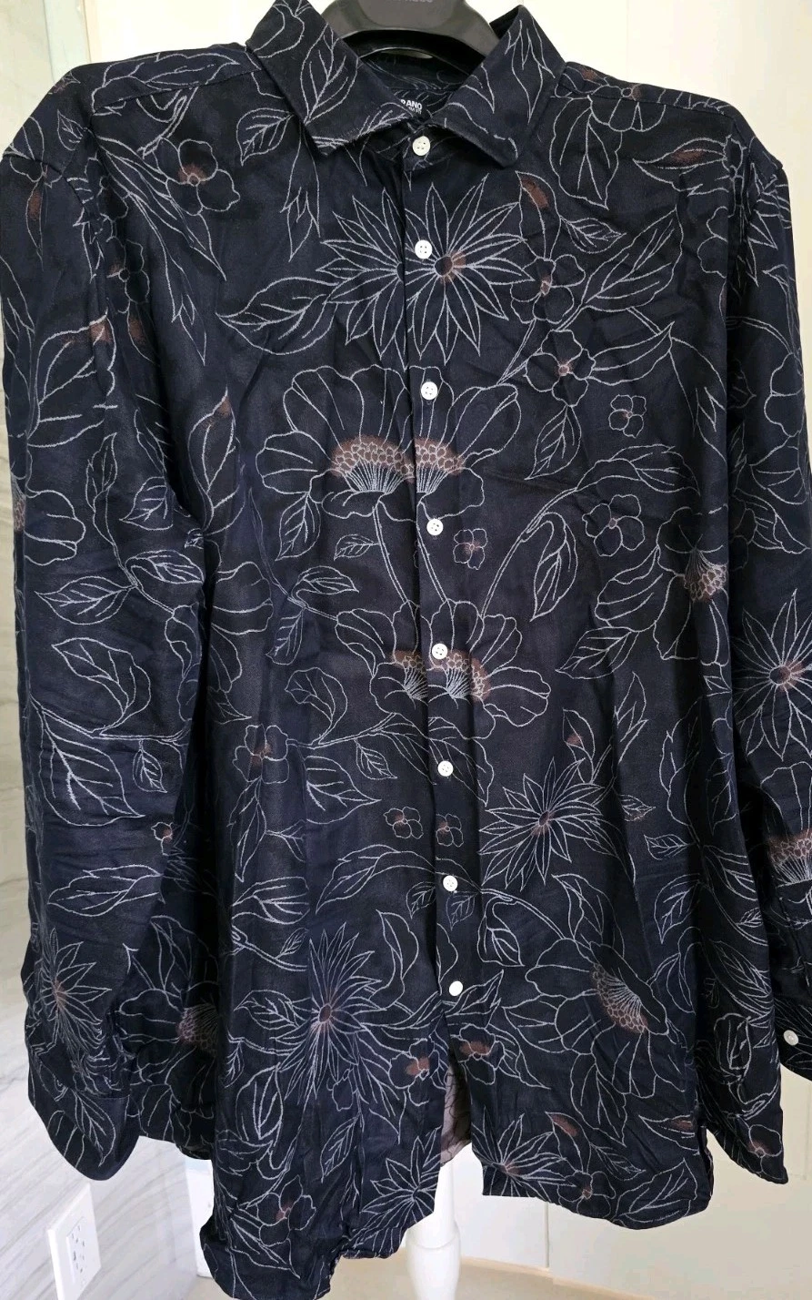 Murano Slim Fit Navy Blue Floral Long Sleeve Dress Shirt Men's 3XT