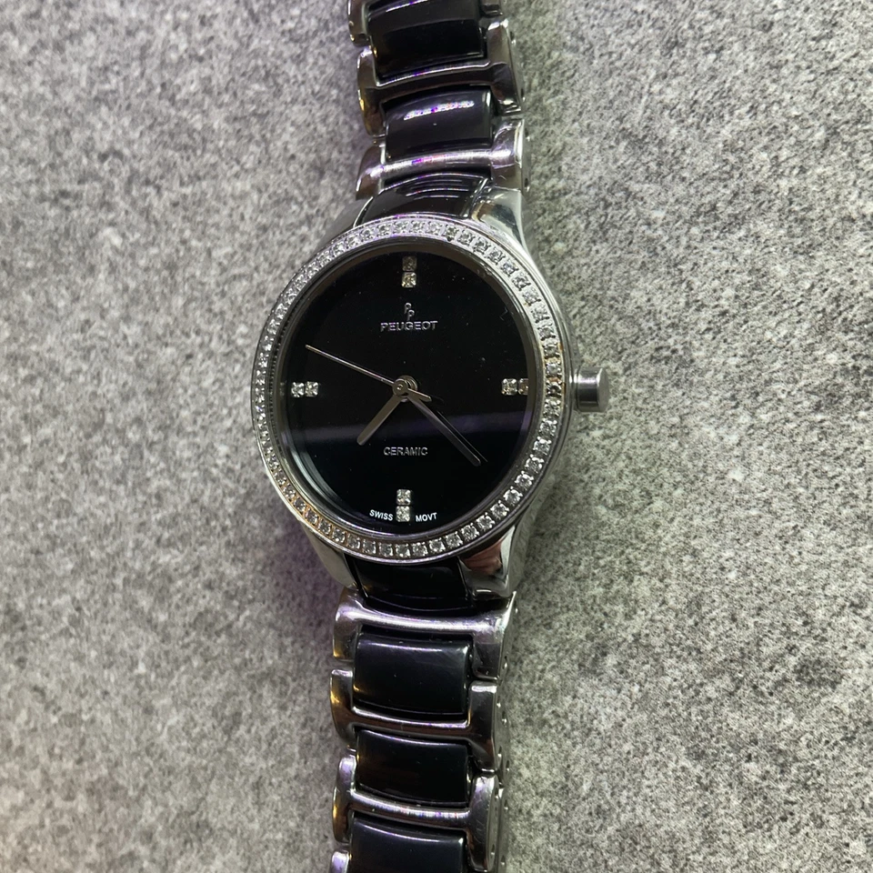 Женские швейцарские керамические двухцветные часы Peugeot PS4904BS с хрустальными акцентами A7 - Изображение 3 из 4