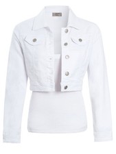 Womens Size 12 10 8 6 14 16 Stretch Denim Jacket Ladies Jean Crop Jackets White