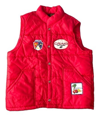 VTG Ford Cobra Red Puffer Button Up Vest 70s 80s Ford Patches Men Large RARE