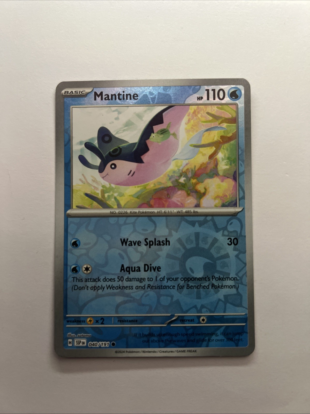 Mantine 040/191 Reverse Holo Sv08: Surging Sparks Pokemon NM