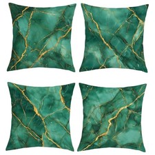 Emerald Green Gold Marble Throw Pillow Covers 18x18 Inch Set of 4 Modern